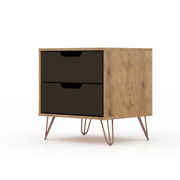 Manhattan Comfort Rockefeller 2.0 Nightstand, Nature and Textured Grey - 102GMC7