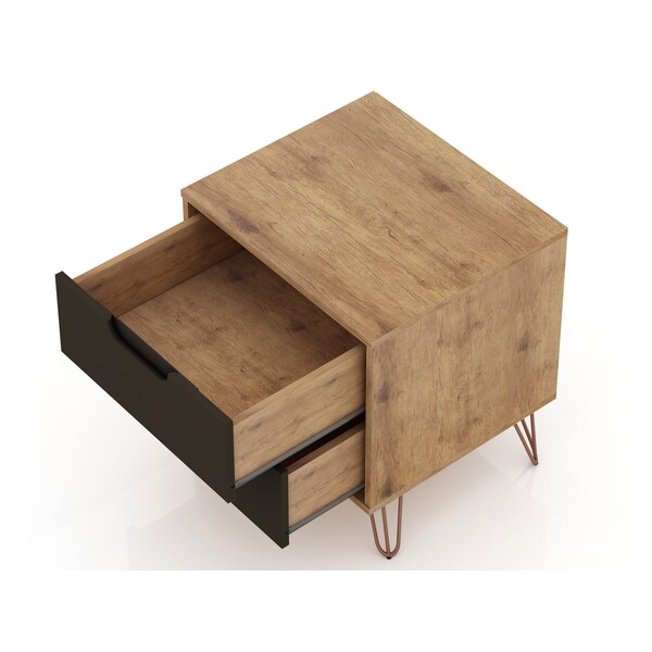 Manhattan Comfort Rockefeller 2.0 Nightstand, Nature and Textured Grey - 102GMC7