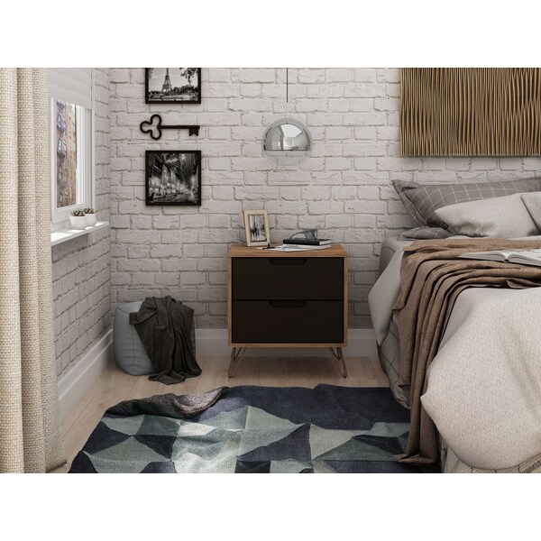 Manhattan Comfort Rockefeller 2.0 Nightstand, Nature and Textured Grey - 102GMC7