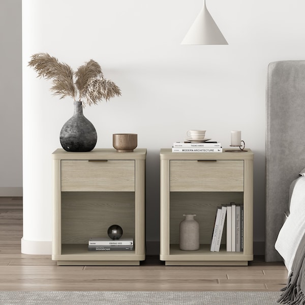 Manhattan Comfort Evelyn Nightstand in Natural - Set of 2 - 2-NS011-NA