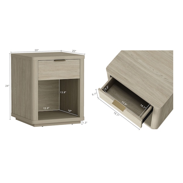 Manhattan Comfort Evelyn Nightstand in Natural - Set of 2 - 2-NS011-NA