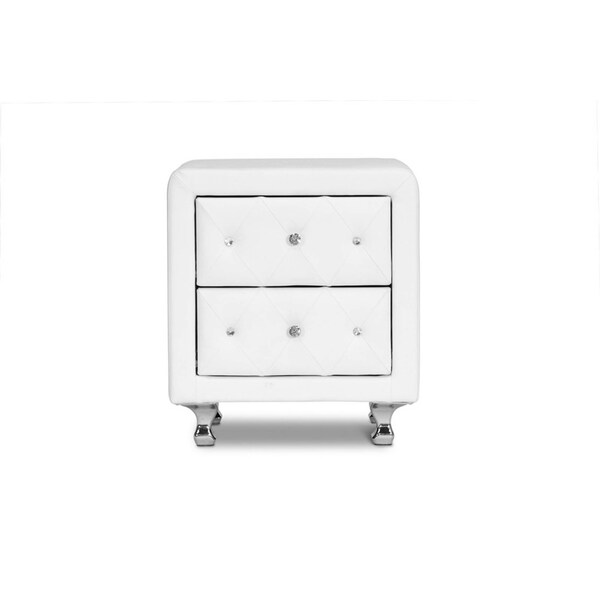 Baxton Studio Stella Crystal Tufted White Upholstered Modern Nightstand - 98-4821