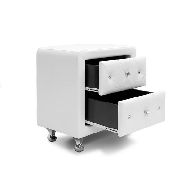 Baxton Studio Stella Crystal Tufted White Upholstered Modern Nightstand - 98-4821