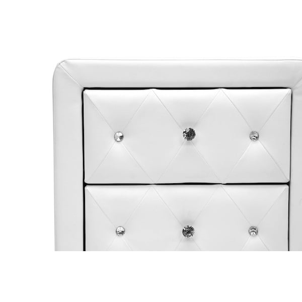 Baxton Studio Stella Crystal Tufted White Upholstered Modern Nightstand - 98-4821