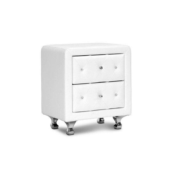 Baxton Studio Stella Crystal Tufted White Upholstered Modern Nightstand - 98-4821