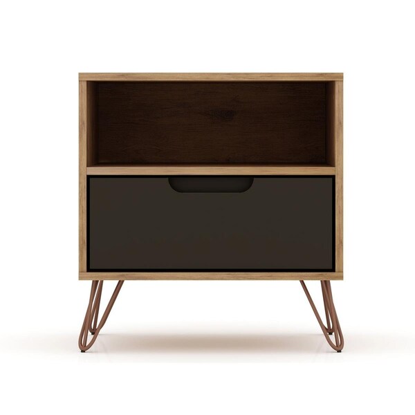 Designed To Furnish Rockefeller 1.0 Nightstand with 1-Drawer in Nature & Textured Grey, 21.65 x 20.08 x 17.62 in. - DE2616279