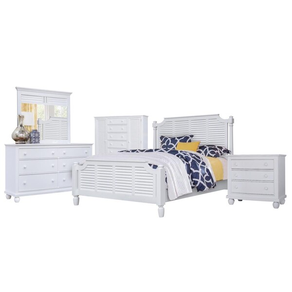 Sunset Trading 3 Drawer Nightstand with White Shutter Wood Bedroom Set King Size - 5 Piece - CF-1106-0150-36-K5P