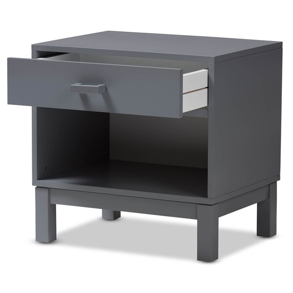 Baxton Studio Deirdre Modern Grey Wood 1-Drawer Nightstand - 143-7886