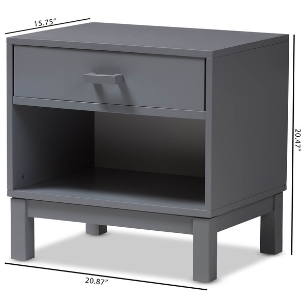 Baxton Studio Deirdre Modern Grey Wood 1-Drawer Nightstand - 143-7886
