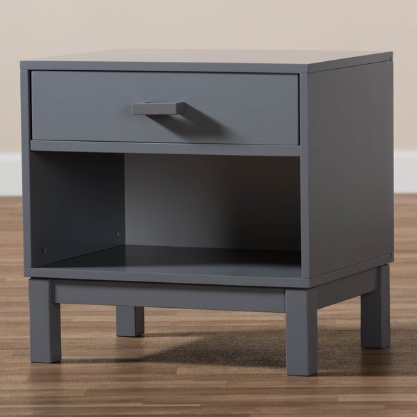 Baxton Studio Deirdre Modern Grey Wood 1-Drawer Nightstand - 143-7886