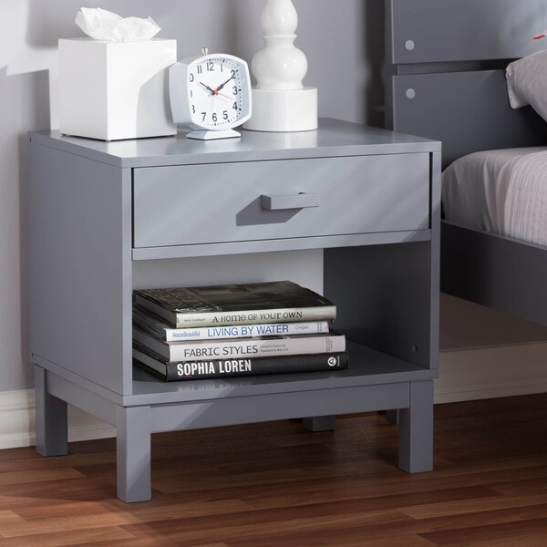 Baxton Studio Deirdre Modern Grey Wood 1-Drawer Nightstand - 143-7886
