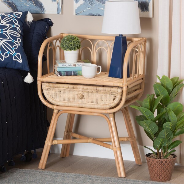 Baxton Studio Panchali Modern Bohemian Natural Brown Rattan Nightstand - 231-13156-ZORO