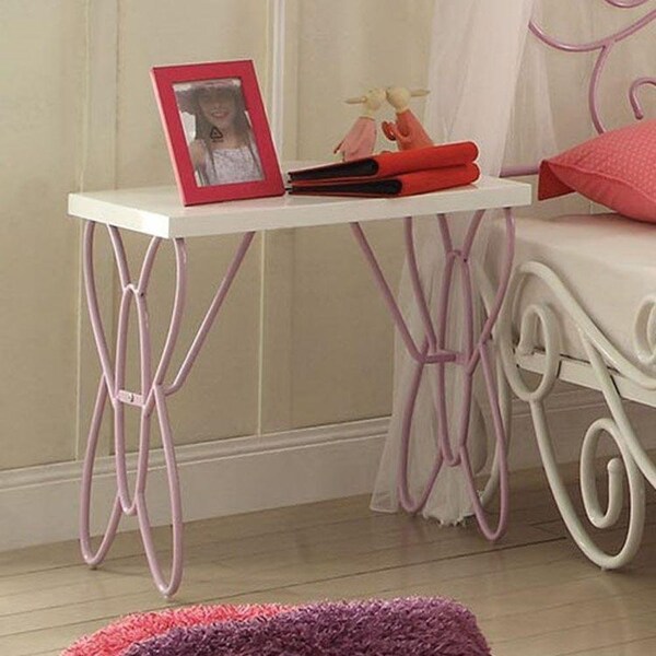 Homeroots 22 X 22 X 16 In. Priya Ii Nightstand White & Light Purple - 285578