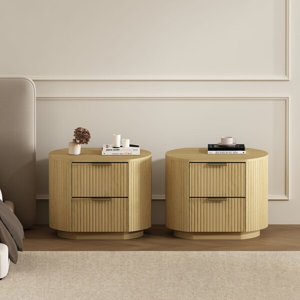 Manhattan Comfort Olivia Nightstand in Natural Oak and Gold - Set of 2 - 2-NS010-GNO