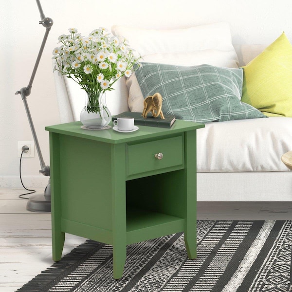 East West Furniture Gallatin Mid Century Night Stand for Bedroom with 1 Wooden Drawer - Clover Green - GA-12-ET