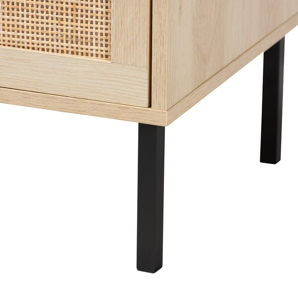 Baxton Studio Caterina MidCentury Transitional Natural Brown Finished Wood and Natural Rattan 1Door Nightstand - 220-12861-ZORO