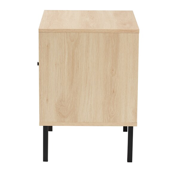 Baxton Studio Caterina MidCentury Transitional Natural Brown Finished Wood and Natural Rattan 1Door Nightstand - 220-12861-ZORO