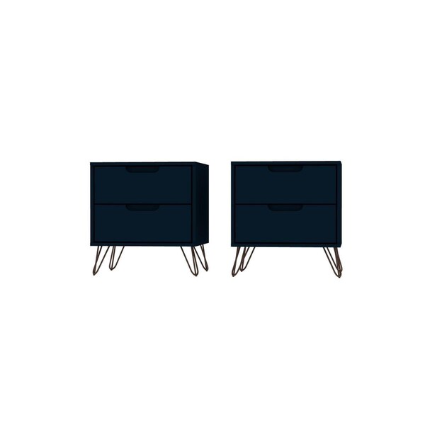 Designed To Furnish Rockefeller 2-Drawer Tatiana Midnight Blue Nightstand, 21.65 x 20.08 x 17.62 in., 2PK - DE2616472