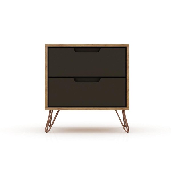 Designed To Furnish Rockefeller 2.0 Nightstand with 2-Drawer in Nature & Textured Grey, 21.65 x 20.08 x 17.62 in. - DE2616285
