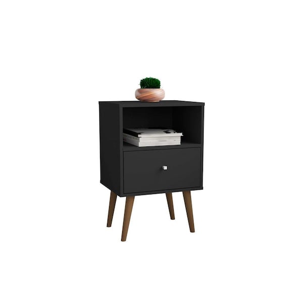 Designed To Furnish Liberty Mid-Century - Modern Nightstand 1.0 with 1 Cubby Space & 1 Drawer, Black - DE2616399