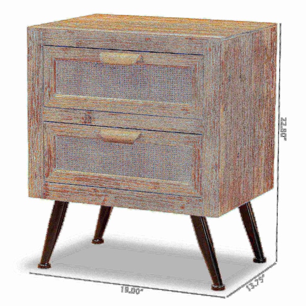 Baxton Studio Calida Mid-Century Modern Whitewashed Natural Brown Finished Wood and Rattan 2-Drawer Nightstand - 178-11412-ZORO