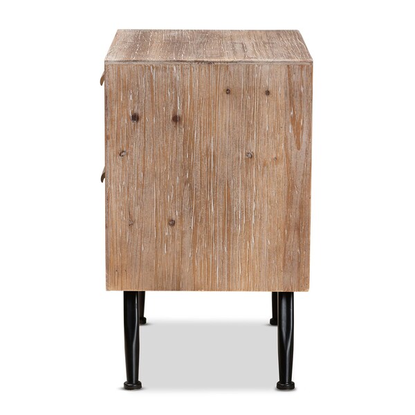 Baxton Studio Calida Mid-Century Modern Whitewashed Natural Brown Finished Wood and Rattan 2-Drawer Nightstand - 178-11412-ZORO
