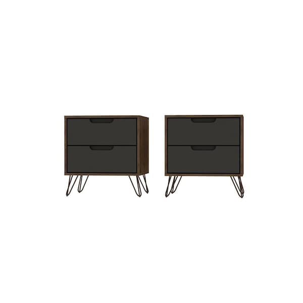 Designed To Furnish Rockefeller 2-Drawer Nature & Textured Grey Nightstand, 21.65 x 20.08 x 17.62 in., 2PK - DE2616475