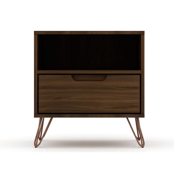 Designed To Furnish Rockefeller 1.0 Mid-Century- Modern Nightstand with 1-Drawer in Brown, 21.65 x 20.08 x 17.62 in. - DE2616277