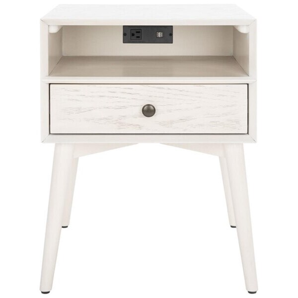 Safavieh Scully Nightstand with USB, White Washed & Antique Gold - NST6408A