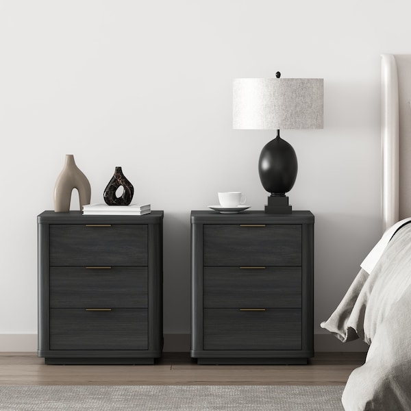 Manhattan Comfort Evelyn Nightstand in Charcoal Grey - Set of 2 - 2-NS013-CH