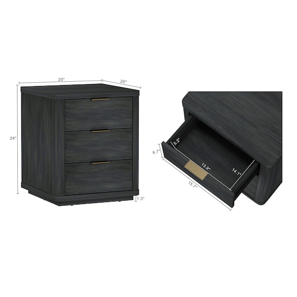 Manhattan Comfort Evelyn Nightstand in Charcoal Grey - Set of 2 - 2-NS013-CH