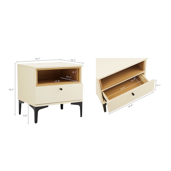 Manhattan Comfort Amara Nightstand in Cream and Natural Oak - NS006-CR