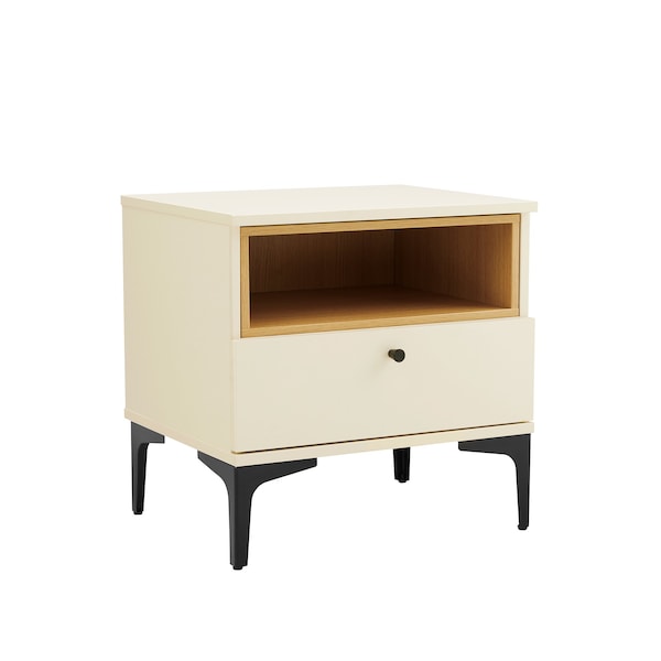 Manhattan Comfort Amara Nightstand in Cream and Natural Oak - NS006-CR