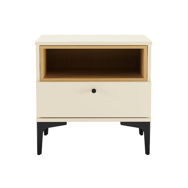 Manhattan Comfort Amara Nightstand in Cream and Natural Oak - NS006-CR