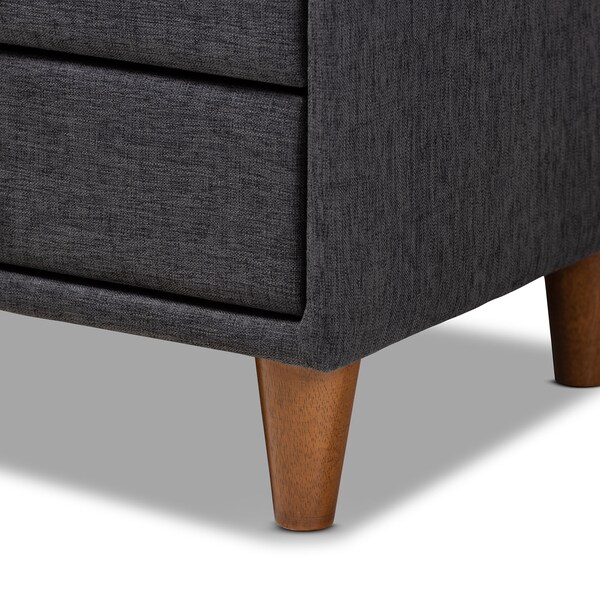 Baxton Studio Claverie Charcoal Upholstered 2-Drawer Wood Nightstand - 155-9109