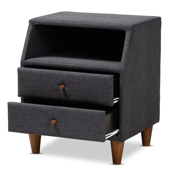 Baxton Studio Claverie Charcoal Upholstered 2-Drawer Wood Nightstand - 155-9109
