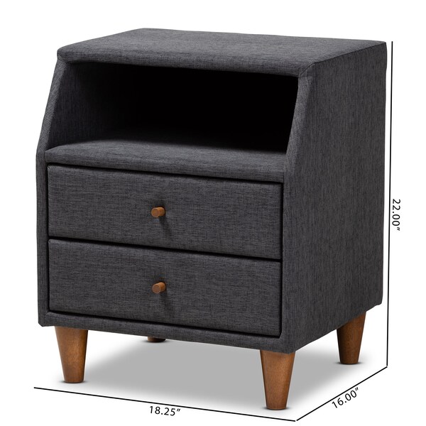 Baxton Studio Claverie Charcoal Upholstered 2-Drawer Wood Nightstand - 155-9109