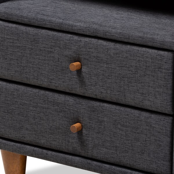 Baxton Studio Claverie Charcoal Upholstered 2-Drawer Wood Nightstand - 155-9109