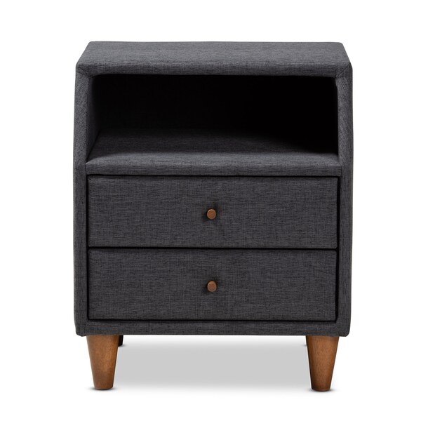 Baxton Studio Claverie Charcoal Upholstered 2-Drawer Wood Nightstand - 155-9109