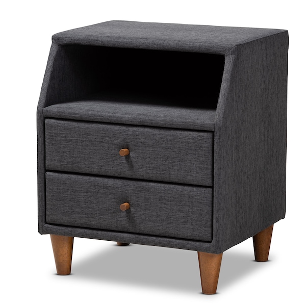 Baxton Studio Claverie Charcoal Upholstered 2-Drawer Wood Nightstand - 155-9109