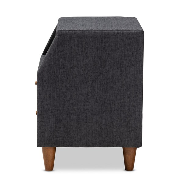 Baxton Studio Claverie Charcoal Upholstered 2-Drawer Wood Nightstand - 155-9109