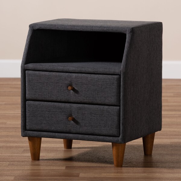 Baxton Studio Claverie Charcoal Upholstered 2-Drawer Wood Nightstand - 155-9109