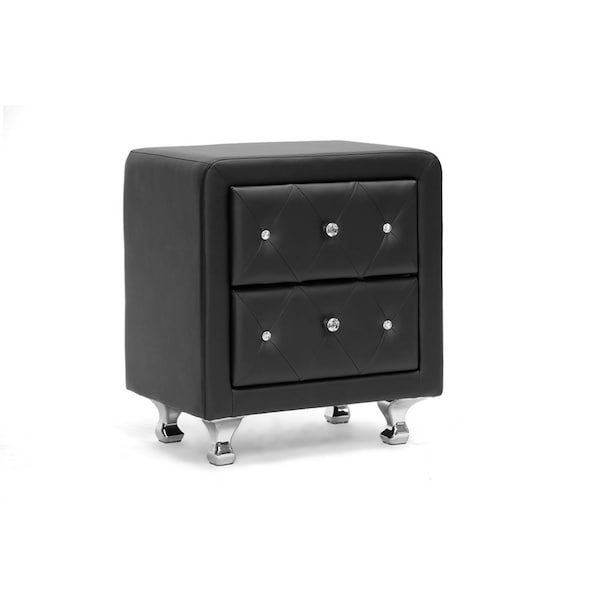 Baxton Studio Stella Crystal Tufted Black Upholstered Modern Nightstand - 98-4822