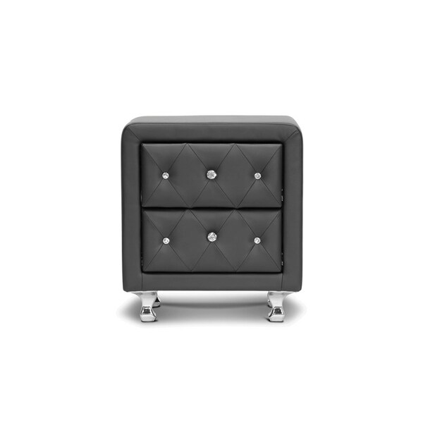 Baxton Studio Stella Crystal Tufted Black Upholstered Modern Nightstand - 98-4822