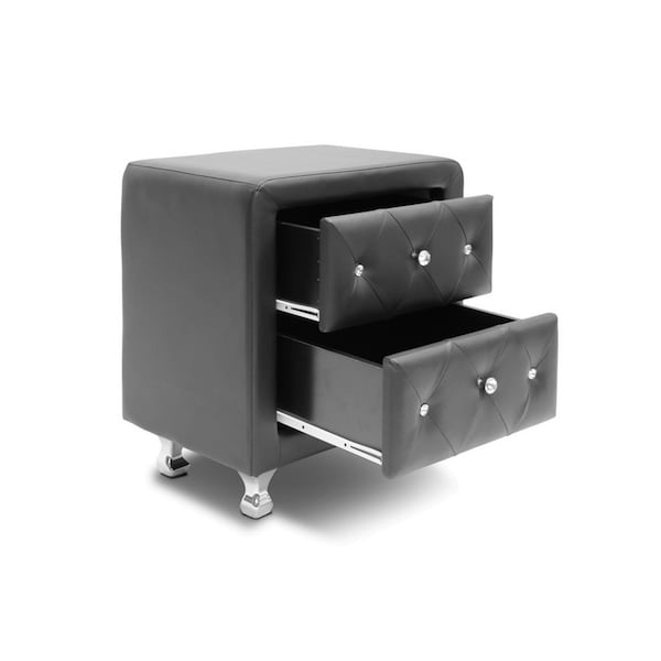 Baxton Studio Stella Crystal Tufted Black Upholstered Modern Nightstand - 98-4822