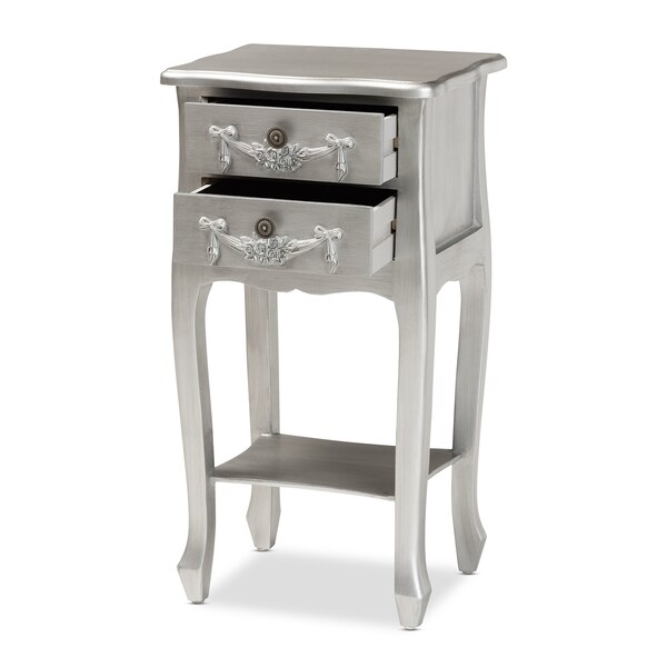 Baxton Studio Eliya Classic and Traditional Brushed Silver Finished Wood 2Drawer Nightstand - 212-11936-ZORO