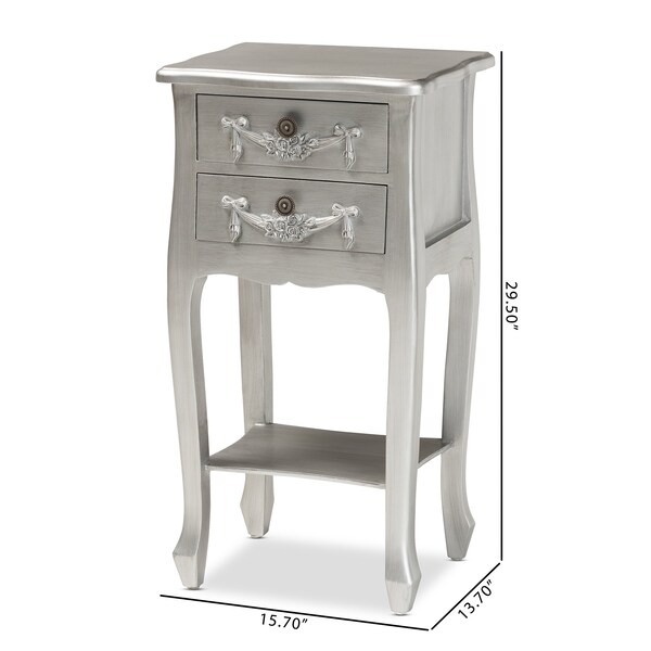 Baxton Studio Eliya Classic and Traditional Brushed Silver Finished Wood 2Drawer Nightstand - 212-11936-ZORO