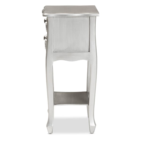 Baxton Studio Eliya Classic and Traditional Brushed Silver Finished Wood 2Drawer Nightstand - 212-11936-ZORO