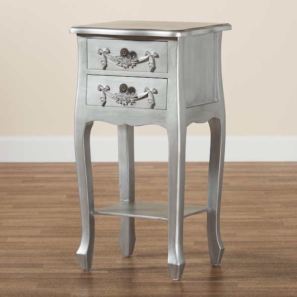Baxton Studio Eliya Classic and Traditional Brushed Silver Finished Wood 2Drawer Nightstand - 212-11936-ZORO