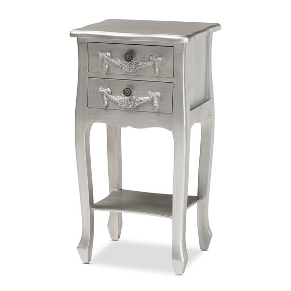 Baxton Studio Eliya Classic and Traditional Brushed Silver Finished Wood 2Drawer Nightstand - 212-11936-ZORO